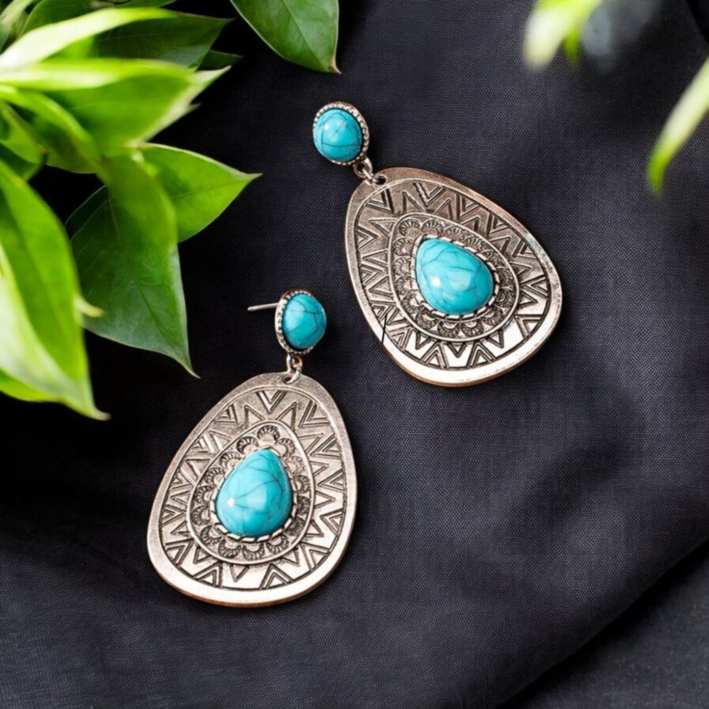 Aztec Meets Western Blue Stone Fashion Earrings