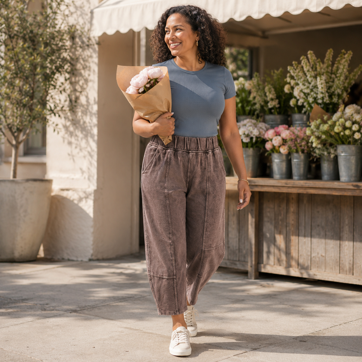 Slow Mornings Coffee Mineral Wash Barrel Pants