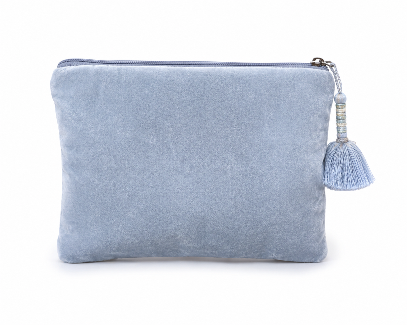 Blue Horizon Velvet Pouch | Embroidered Travel & Cosmetic Bag