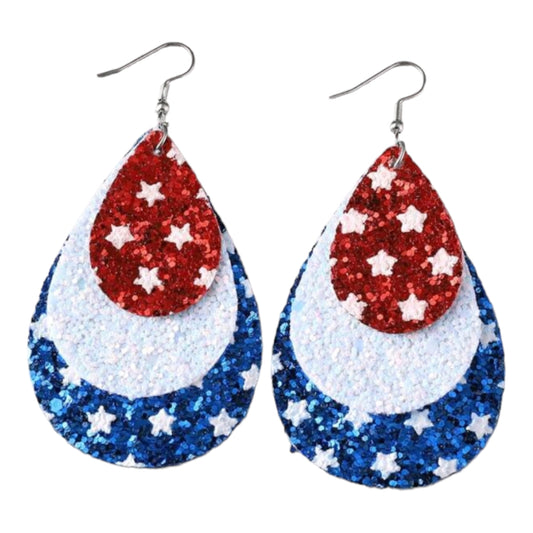 Glitter In Red, White And Blue Earrings