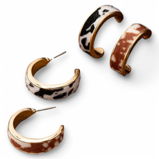 Gold Metal Hoop Earrings with a Pop of Animal Pattern