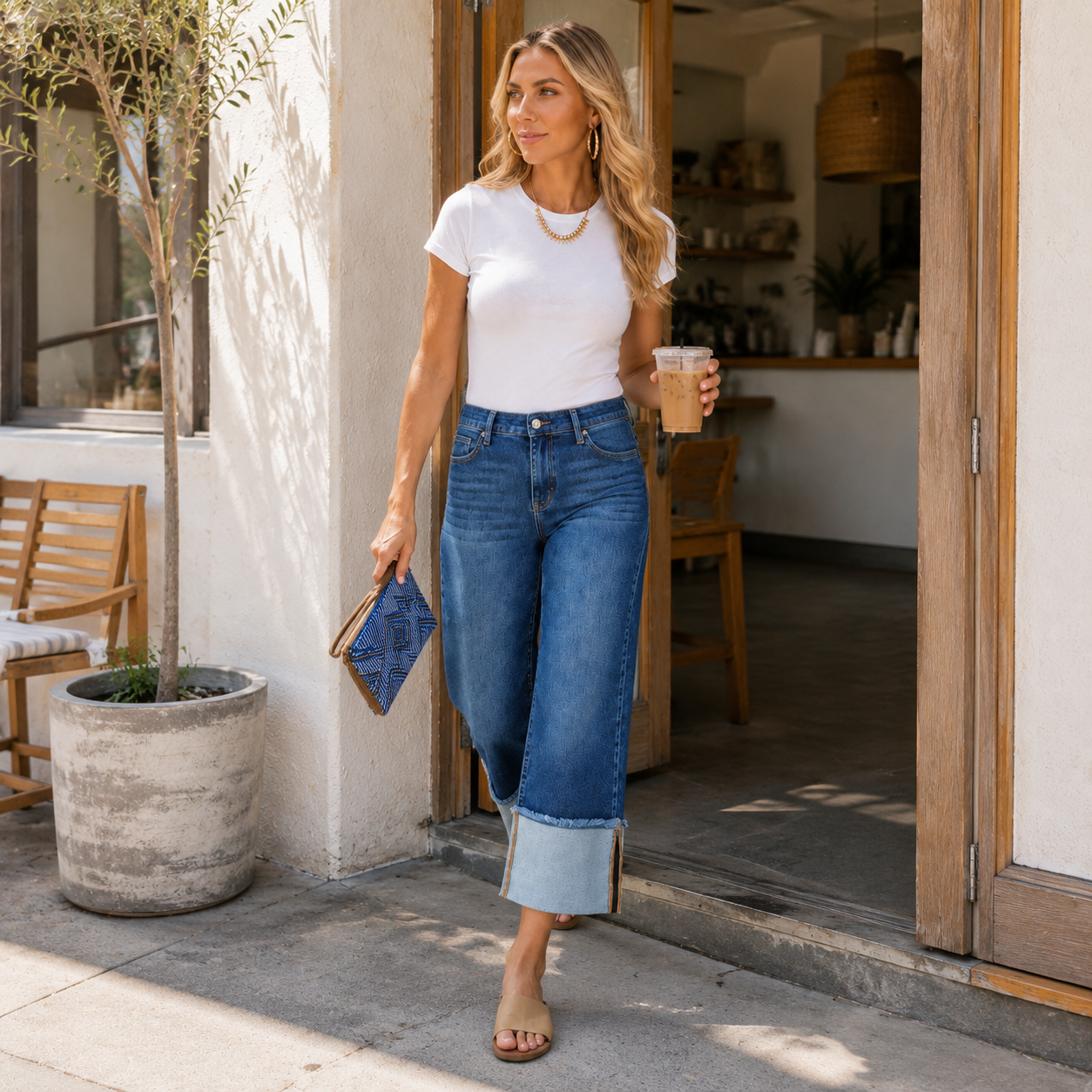 Dark Horizon Mid-Rise Wide-Cuff Jeans by RISEN