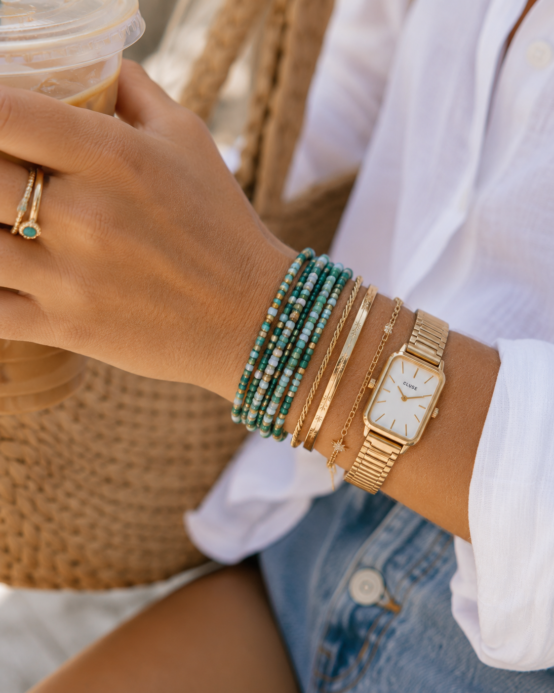 Coastal Color Seed Bead Bracelet Set 8 Piece Stretch Stack