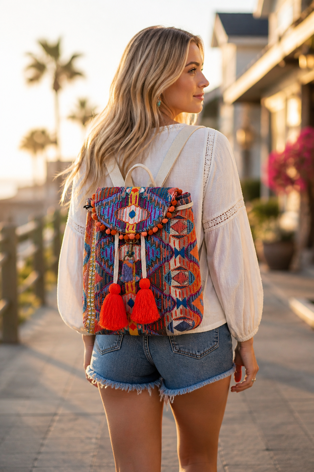 Desert Bloom Western Boho Backpack – Colorful Woven Tassel Bag for Women