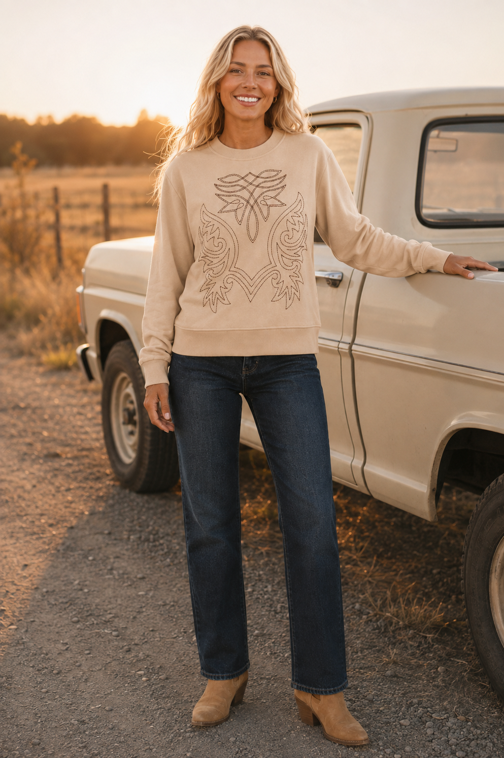 Saddle Stitch Western Embroidered Sweatshirt