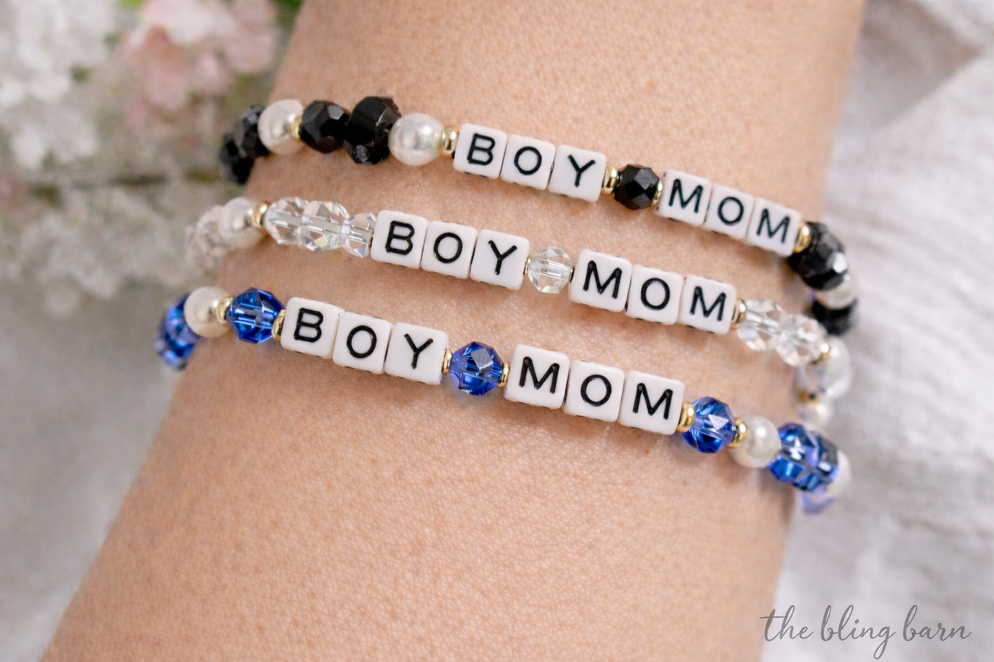 Boy Mama Beaded Stretch Bracelet – Pearl & Faceted Glass Mom Bracelet