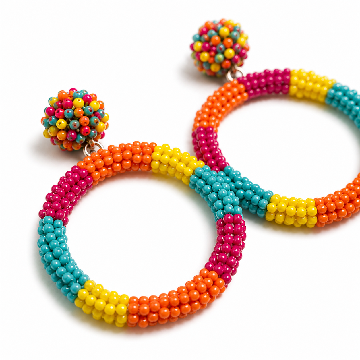 Fiesta Bloom Beaded Hoop Earrings