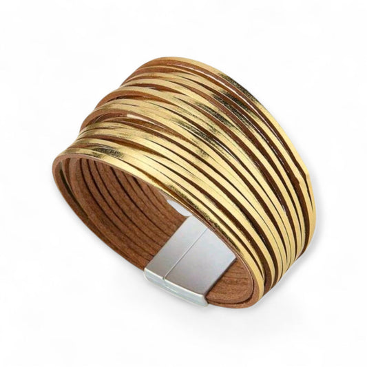 Empress Gold Tone Leather Magnetic Multi-Layer Bracelet - The Bling Barn western fashion jewelry