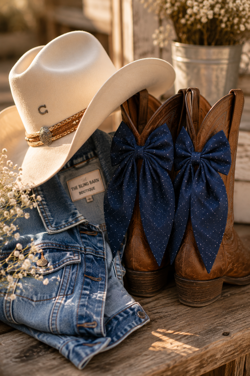 Denim Sky Boot Bows - Set of 2