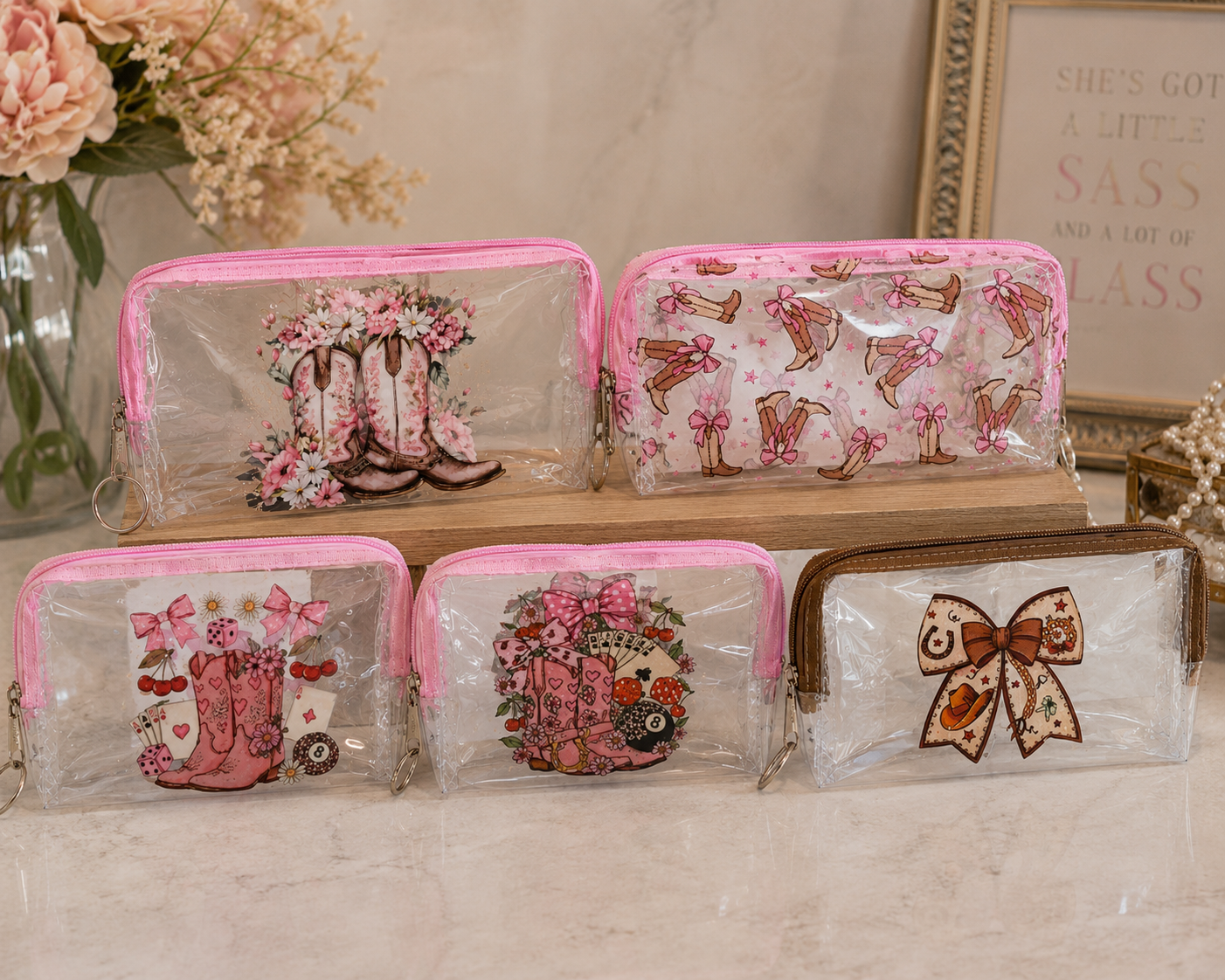 Clear Western Boot Zipper Pouch