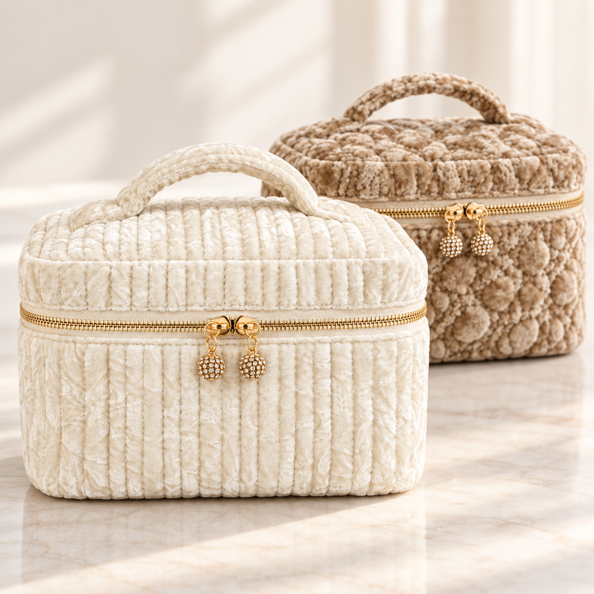 The Velvet Hour Vanity Case – Quilted Cosmetic Organizer
