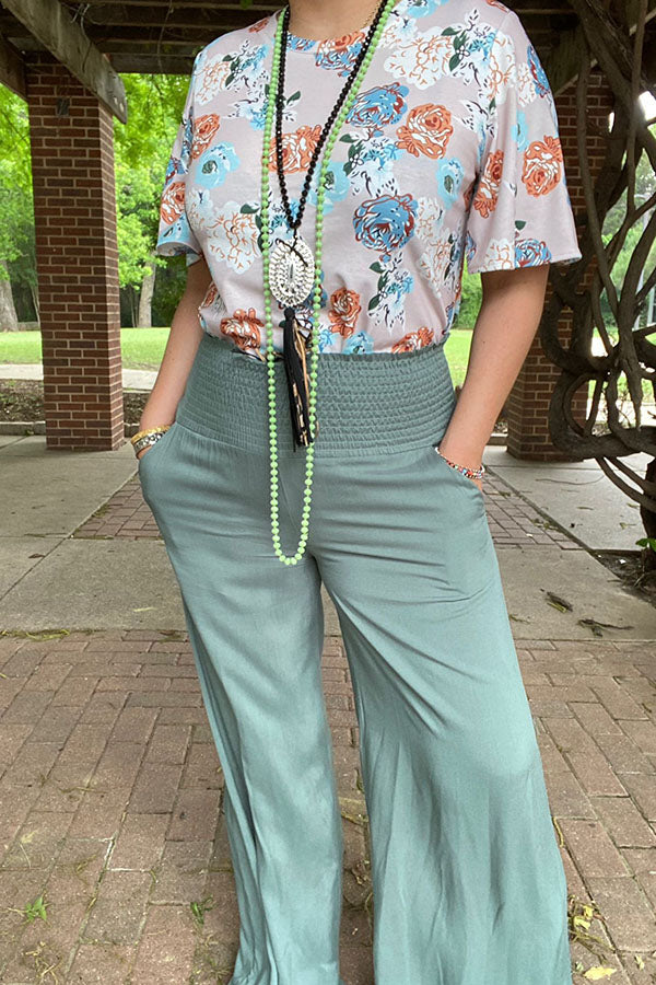 Neutral Western Floral Short Sleeve Top