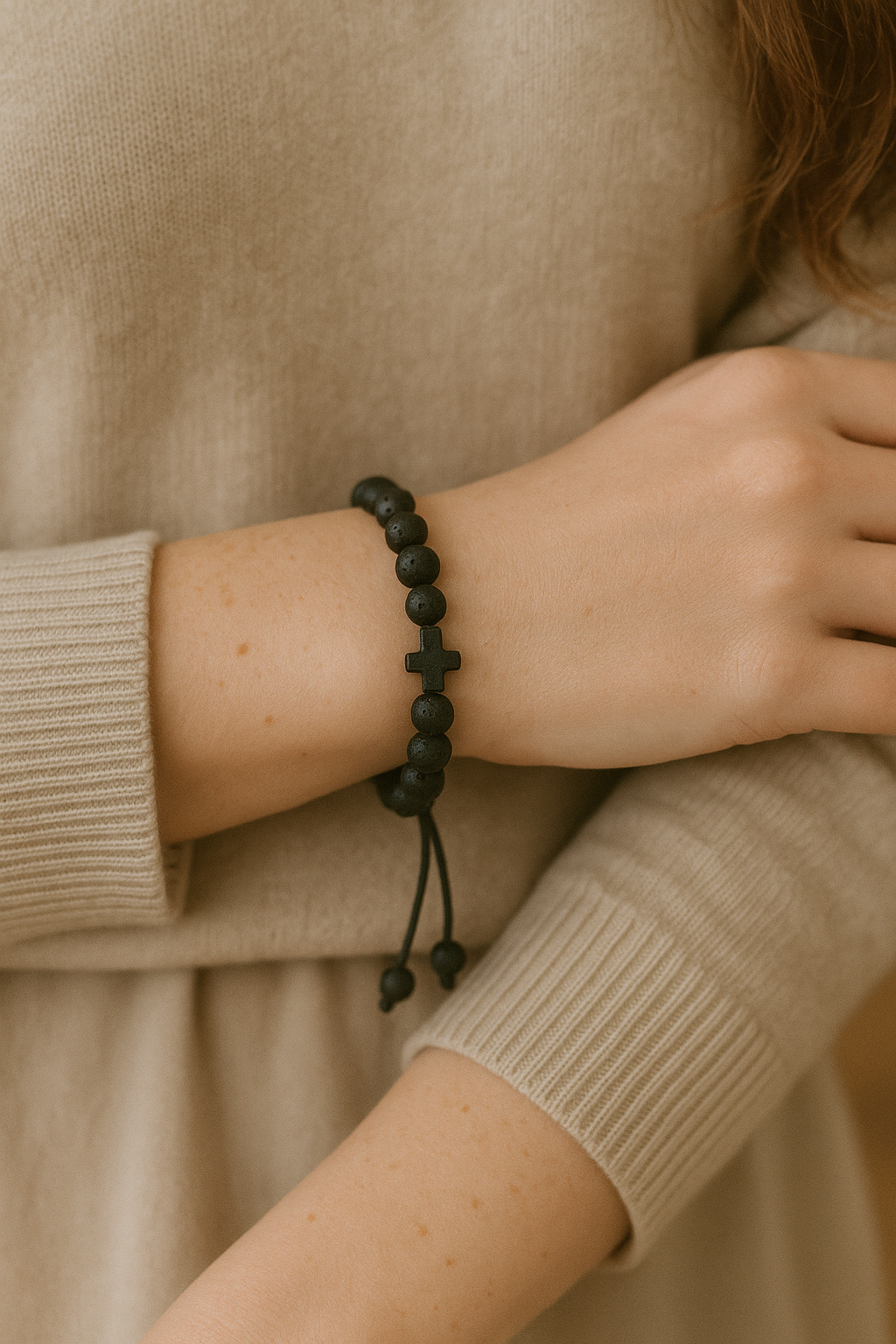 Unisex Lava Bead Pull Tie Bracelet