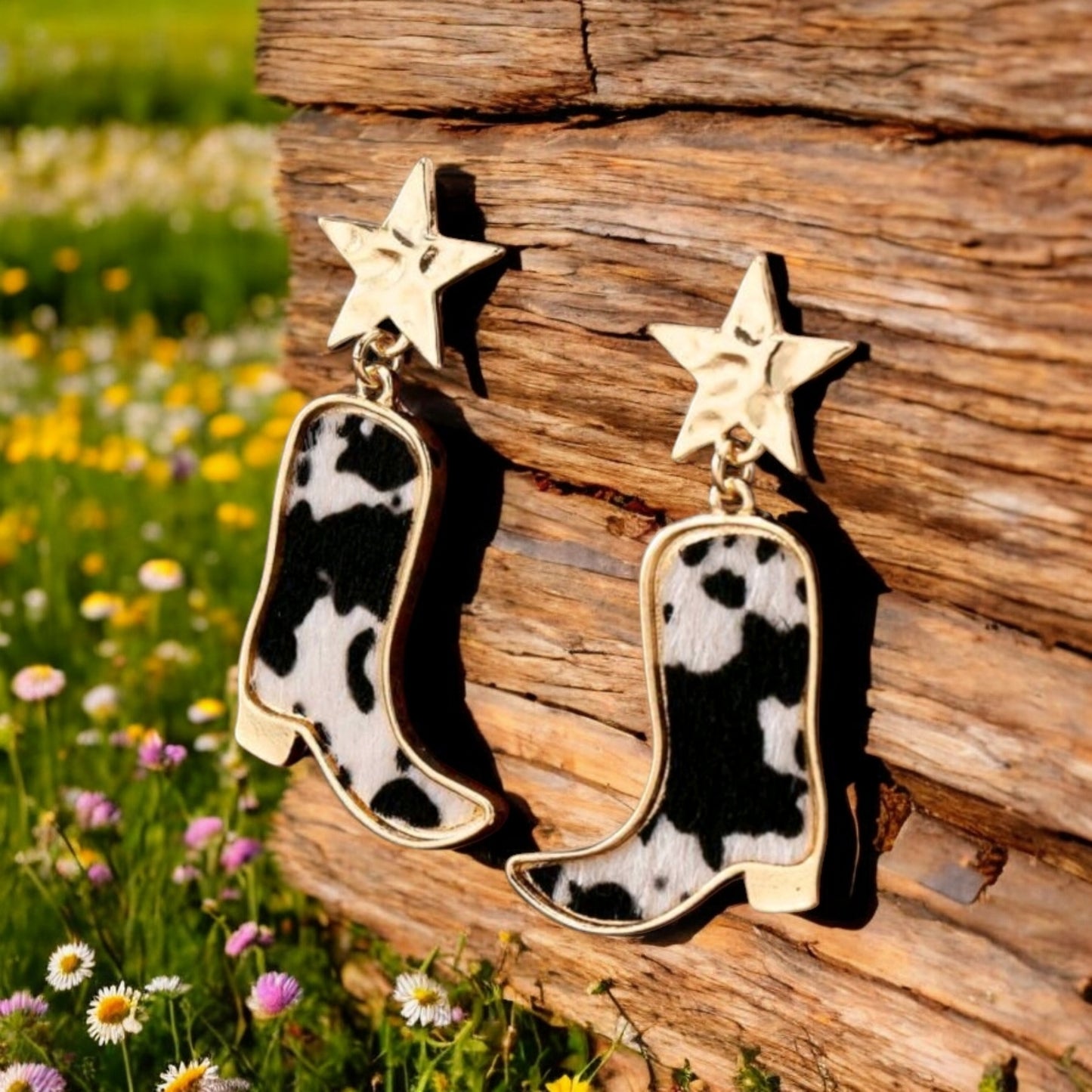 Boot Scootin' Cowhide Print Earrings