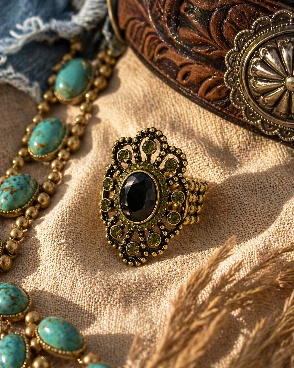 Midnight Sage Halo Ring