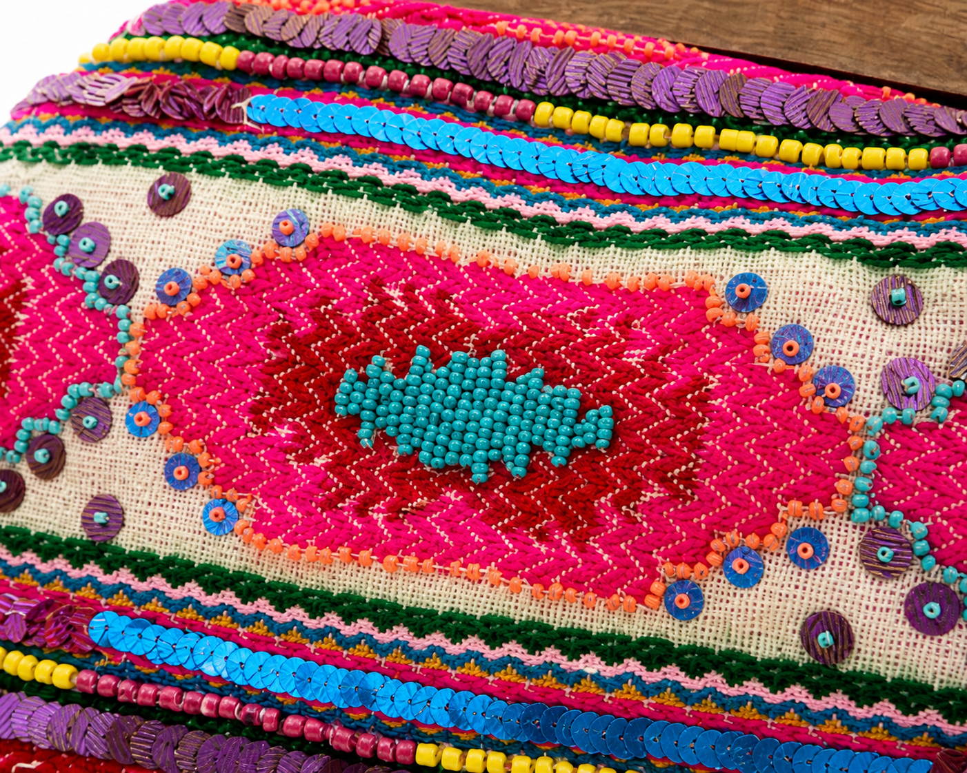 Hot Pink Boho Beaded Statement Clutch – Large Western Ethnic Embroidered Handbag (13” x 9”)