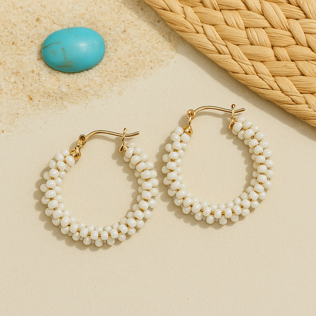 Bright And Light Seed Bead Hoop Earrings