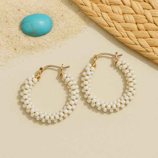 Bright And Light Seed Bead Hoop Earrings