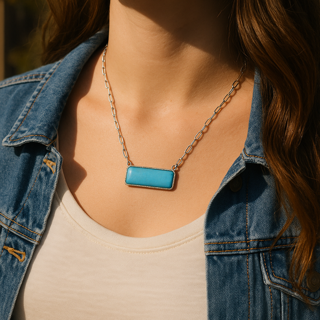 Oceans Waves Bar and Link Western Fashion Trend Necklace