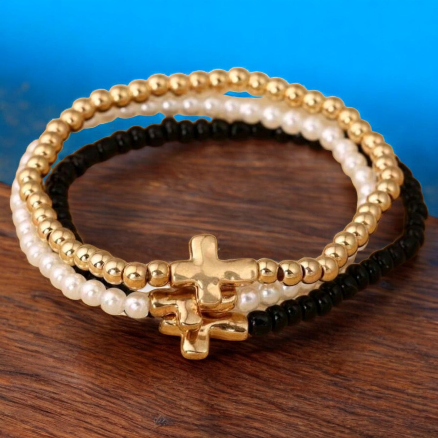 Simply Stated Beaded Dainty Cross Bracelets