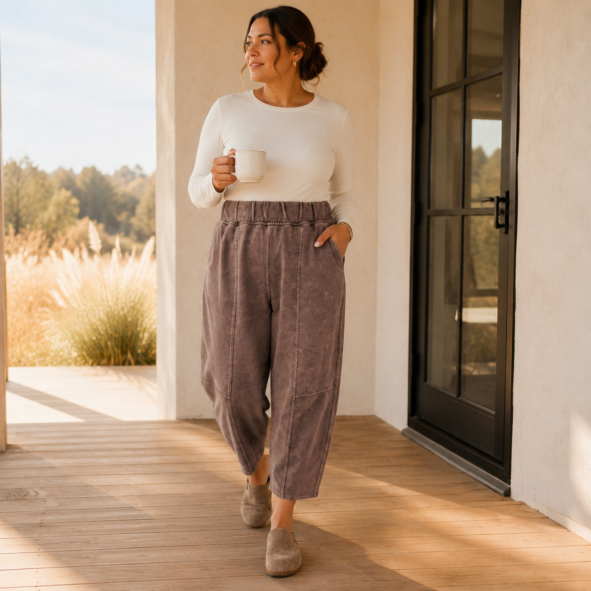 Slow Mornings Coffee Mineral Wash Barrel Pants