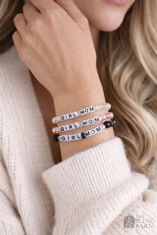 Girl Mom Beaded Stretch Bracelet – Pearl & Faceted Glass Mom Bracelet