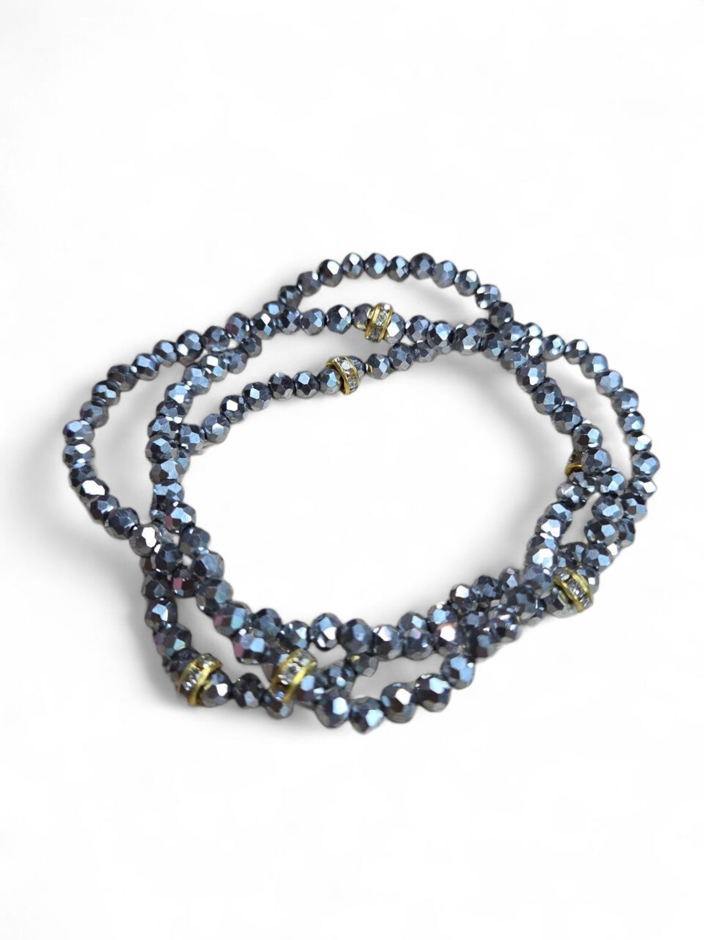 Metallic Mini Glass Bead Stretch Bracelets Set of 3