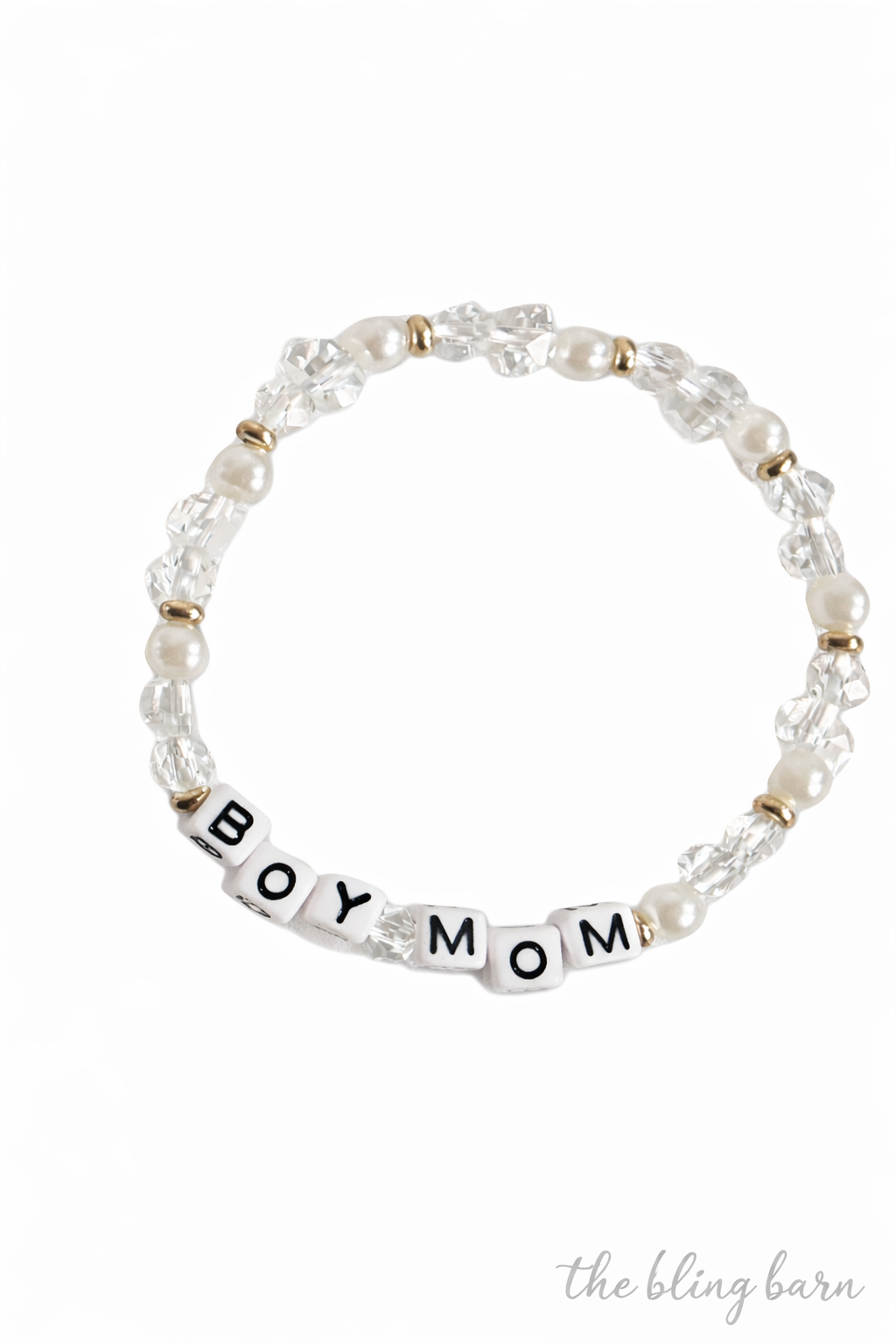 Boy Mama Beaded Stretch Bracelet – Pearl & Faceted Glass Mom Bracelet