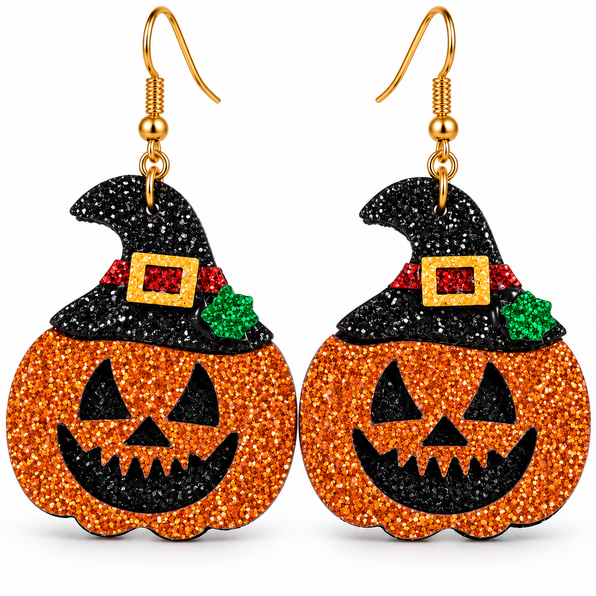 Witching Hour Glitter Pumpkin Drop Earrings