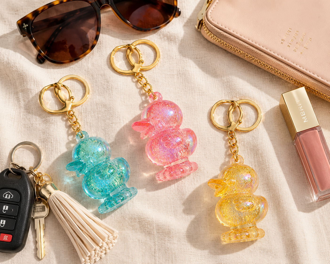 Iridescent Duck Keychain – Glossy Acrylic Bag Charm