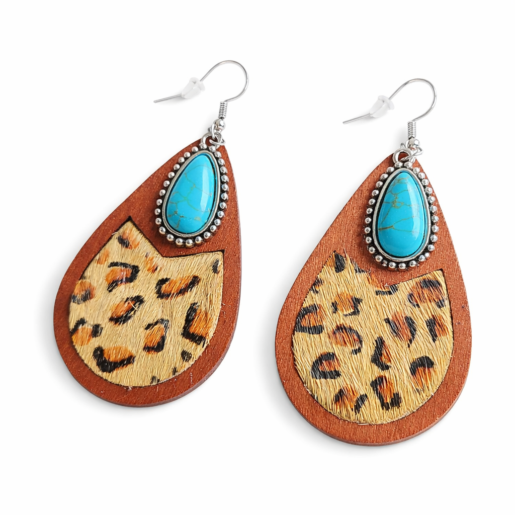 Saddle Ridge Turquoise Wood Teardrop Earrings