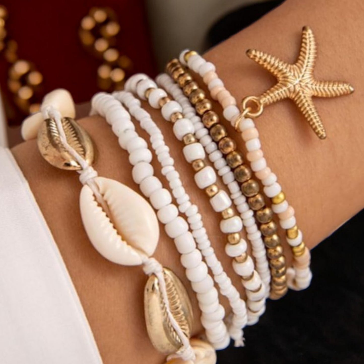Sandy Waves Coastal Vibes Stretch Bracelet Stack