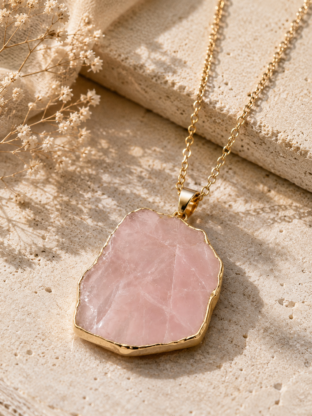 Blush Quartz Statement Pendant Necklace