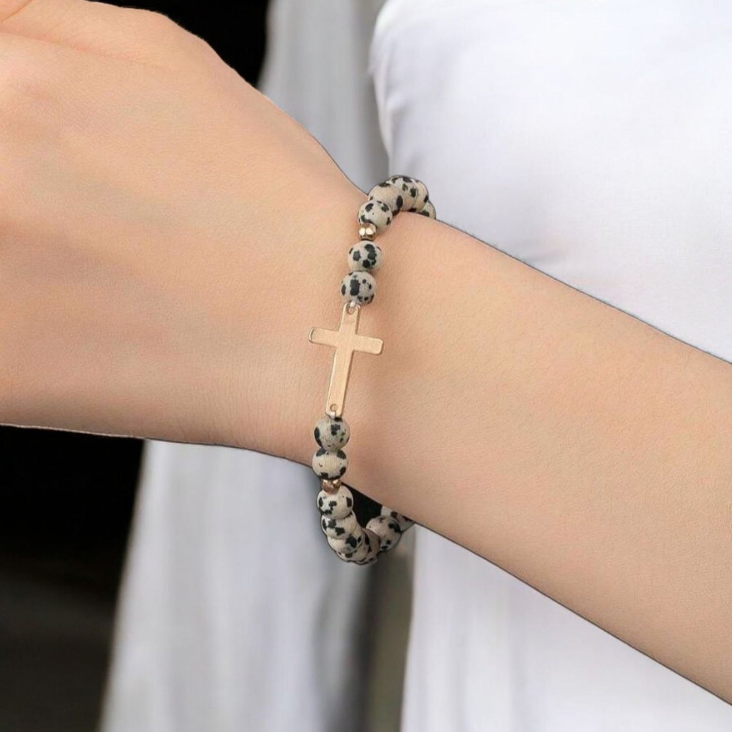 Speckled Cross Love Stetch Bracelet