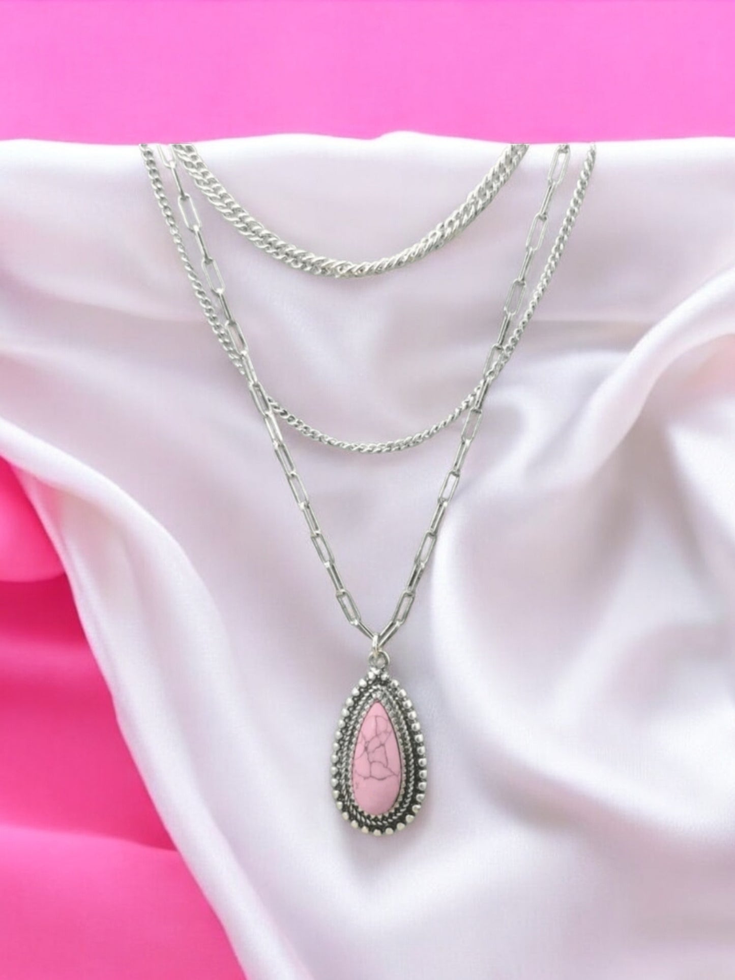 Pink Moon Rocks 3 Piece Fashion Necklace