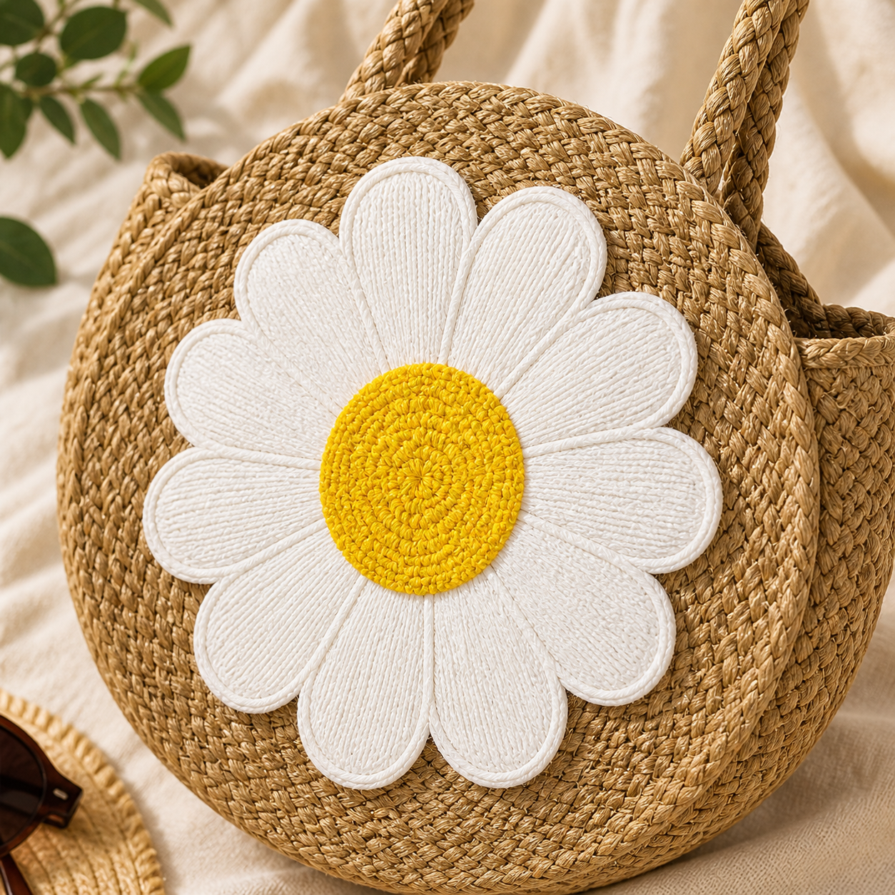 Sunny Daisy Jute Tote – Round Floral Summer Bag
