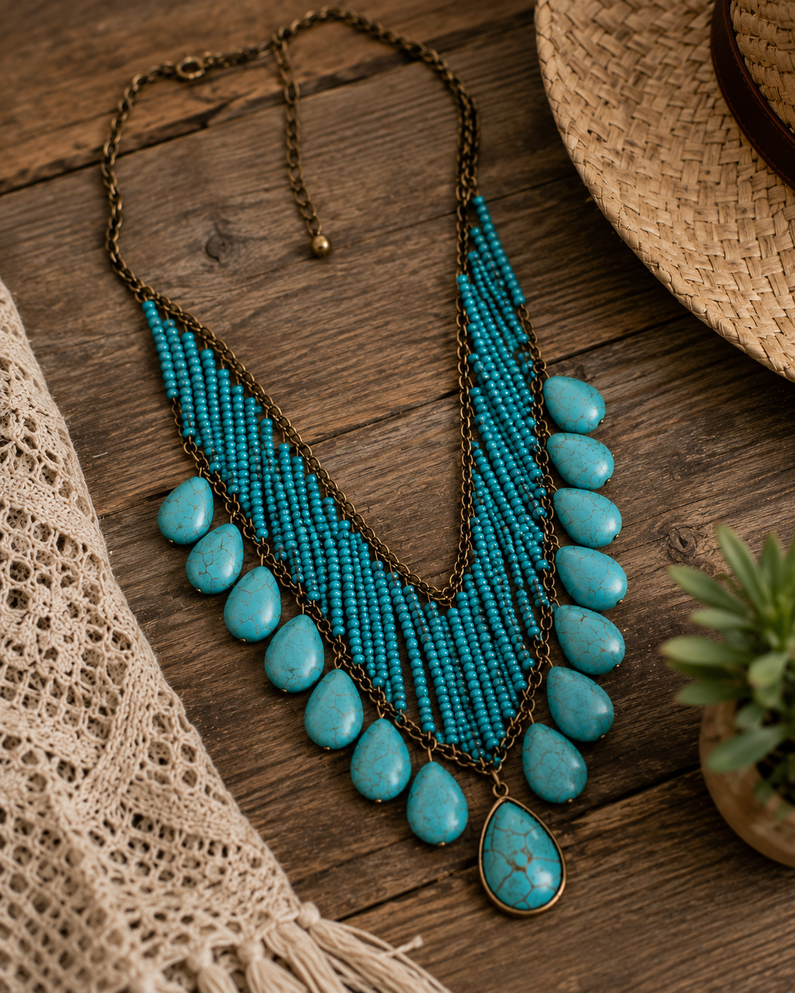 Desert Cascade Turquoise Statement Necklace
