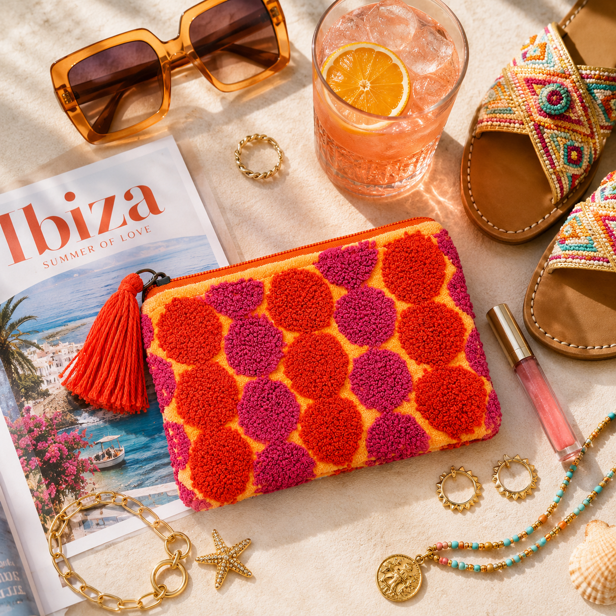 Retro Pop Velvet Coin Pouch – Colorful Tufted Boho Zip Clutch