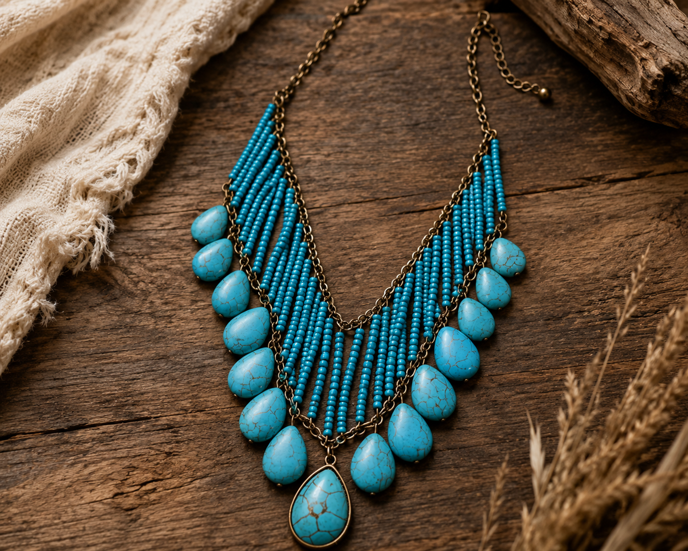 Desert Cascade Turquoise Statement Necklace
