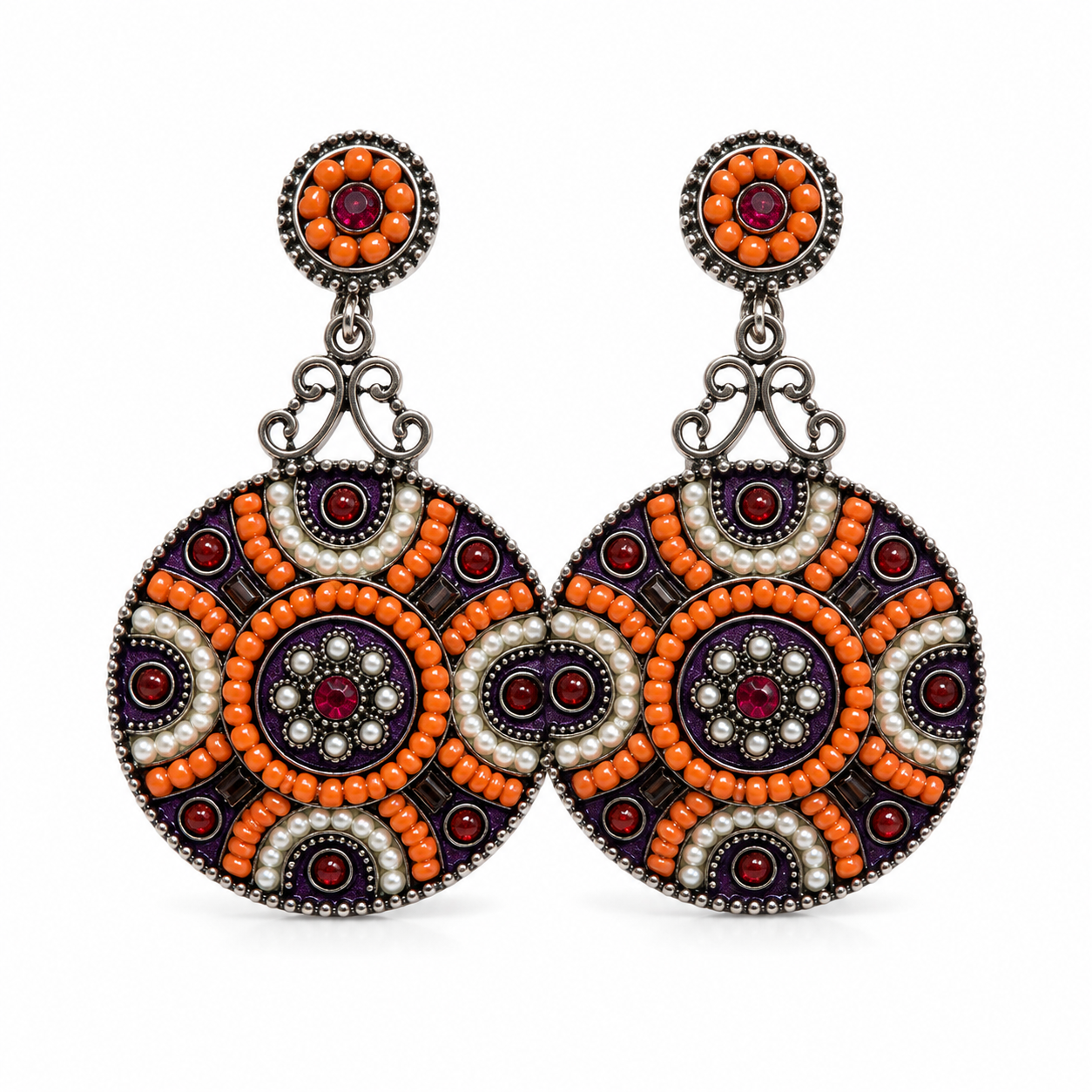 Mosaic Statement Earrings | Boho Beaded Disc Earrings