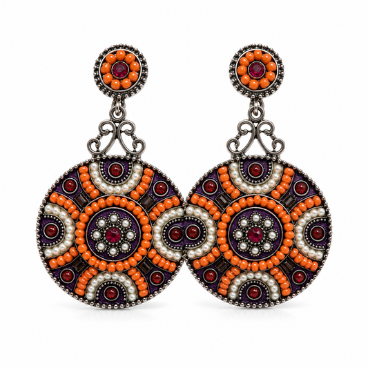 Mosaic Statement Earrings | Boho Beaded Disc Earrings