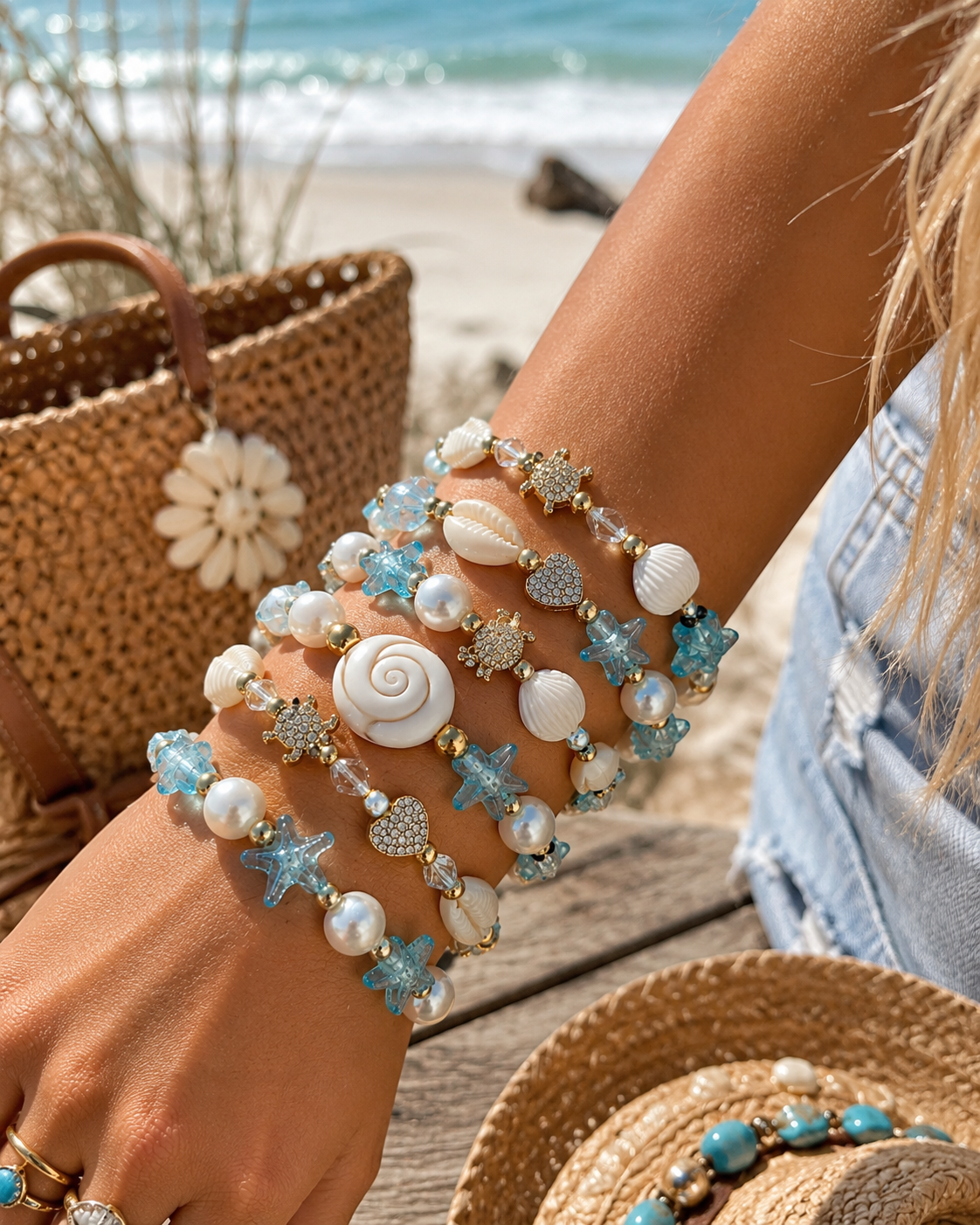 Tidal Treasure Bracelet Collection – Coastal Starfish, Pearl & Shell Stretch Bracelets | Beachy Boutique Jewelry