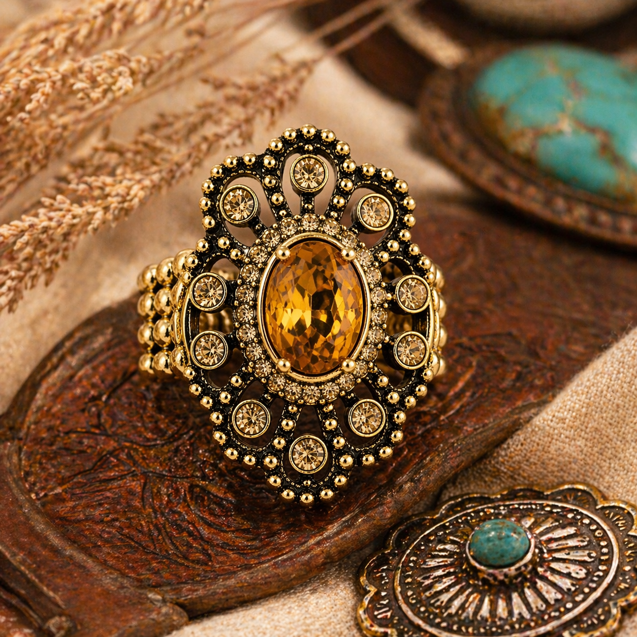 Golden Honey Halo Statement Ring