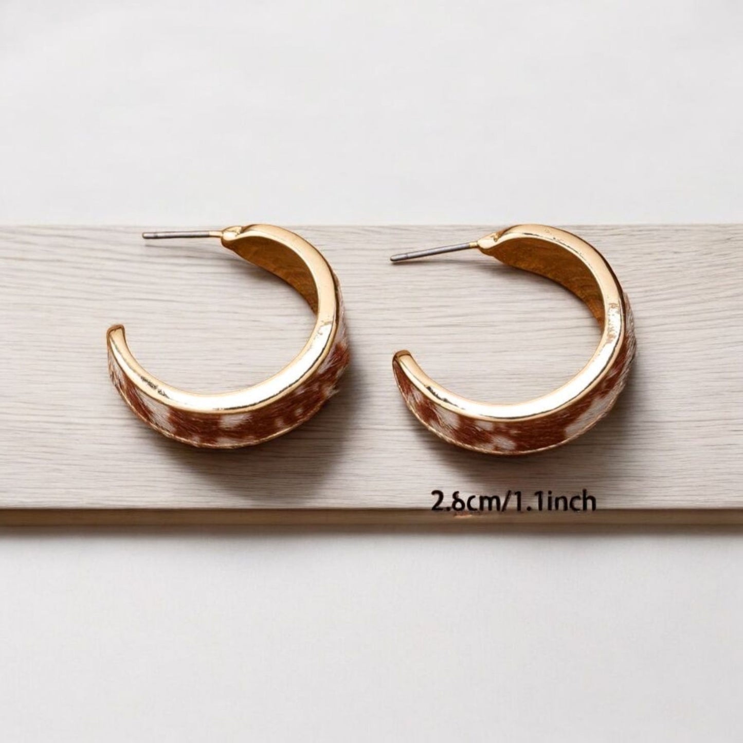 Gold Metal Hoop Earrings with a Pop of Animal Pattern