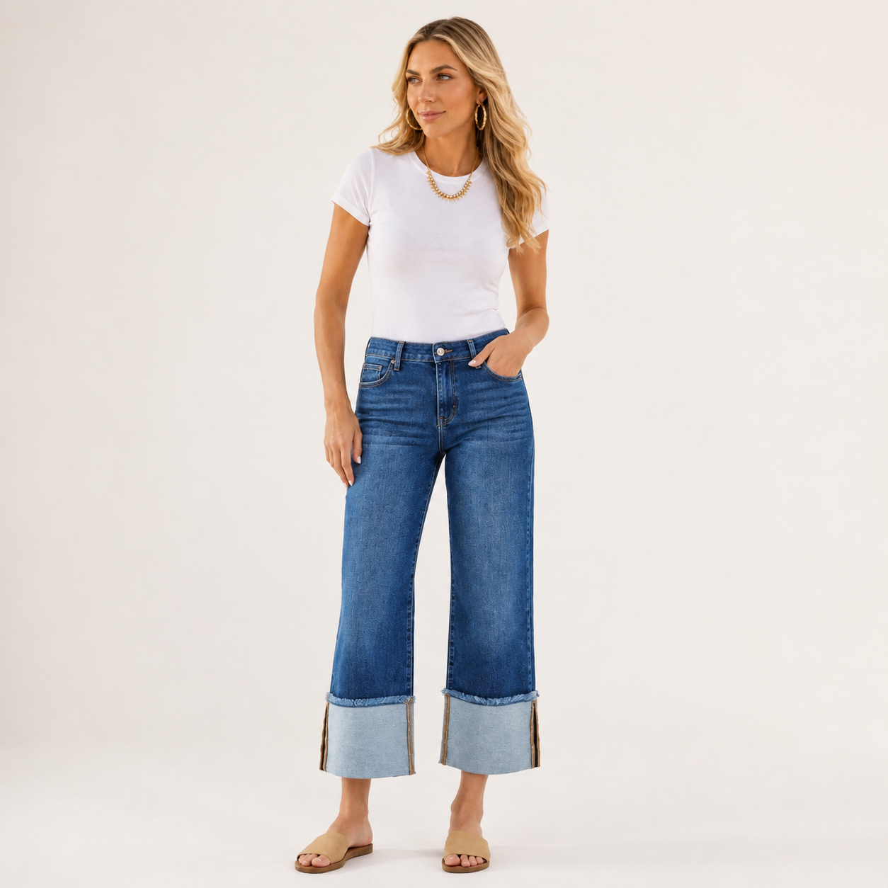 Dark Horizon Mid-Rise Wide-Cuff Jeans by RISEN