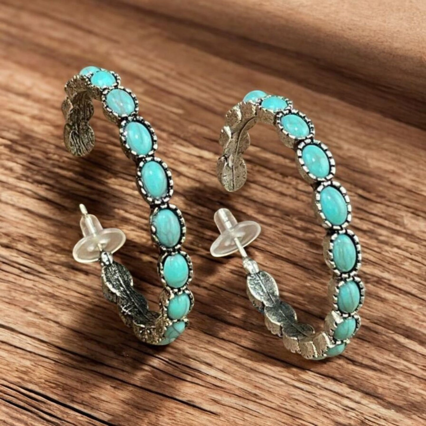 Two Step Cowgirl Blue Crackle Stone Western Fashion Hoops