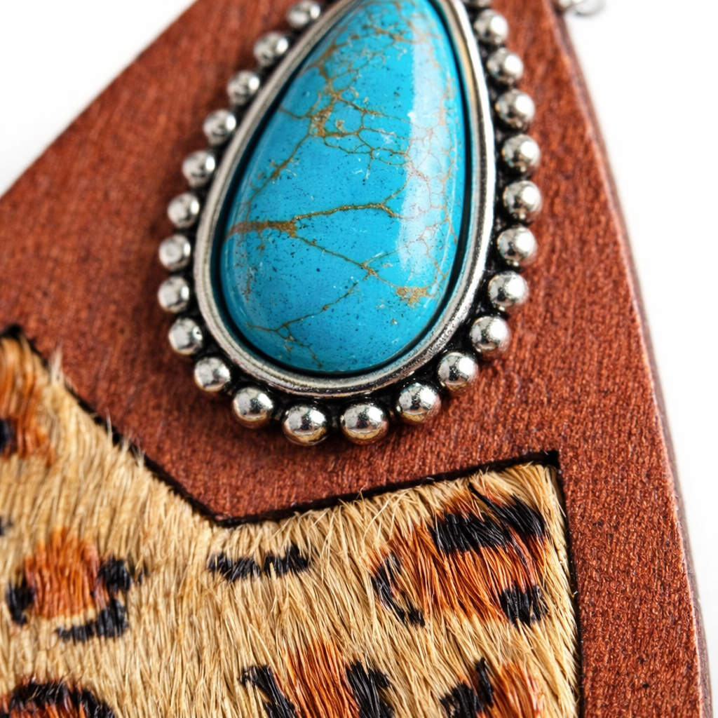 Saddle Ridge Turquoise Wood Teardrop Earrings