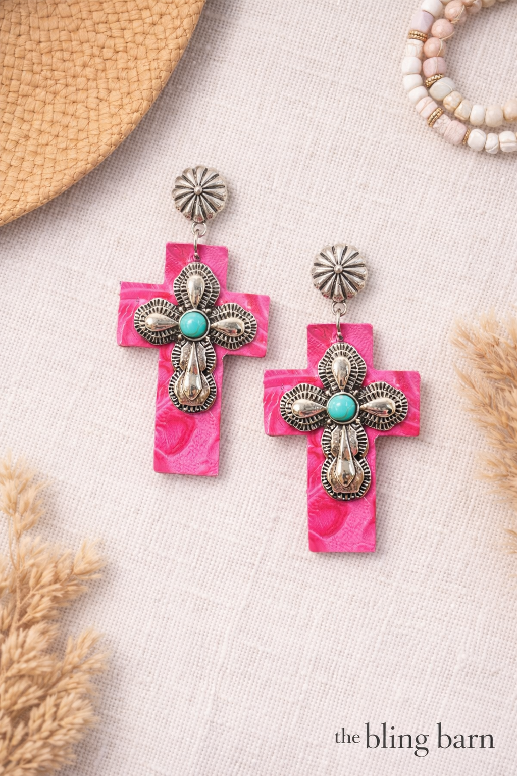 Pink Pony Cross Earrings