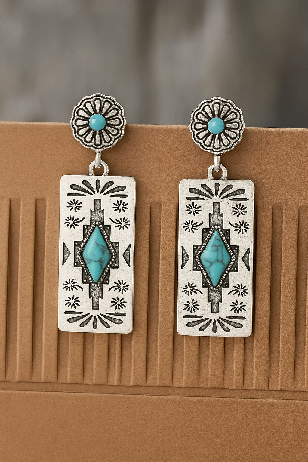 Western Sky Drops – Turquoise Engraved Western Earrings