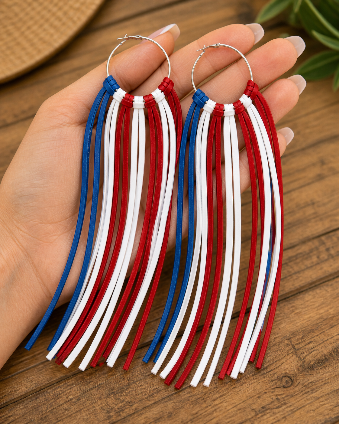 Freedom Fringe Hoops – Red White Blue Tassel Hoop Earrings, Patriotic Western Statement Earrings